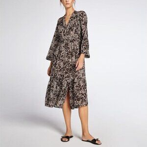 Xirena Leighton Animal Print Midi Slit V Neck Brown Dress S XS Very Good Coastal